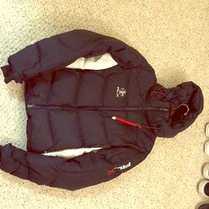 Navy Polo RLX down jacket with removable hood